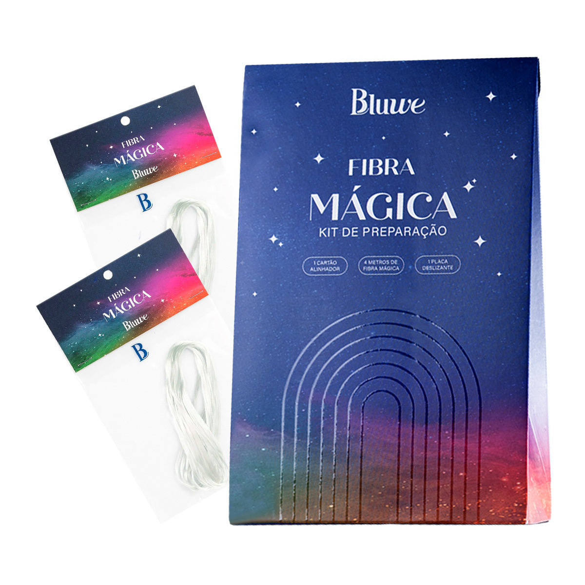 embalagem da Fibra Mágica com dois pacotes com a fibra mágica do lado esquerdo. Tudo em fundo branco.