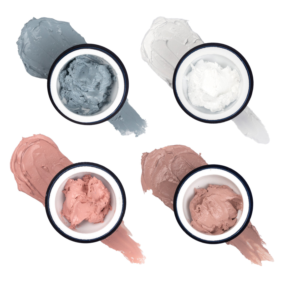 4 potes da pasta do Kit Ombré em fundo branco. As cores são: pétala, rosa, duna e polar.