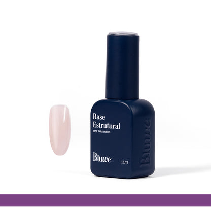capa base estrutural, cor querido bege, em vidro de esmalte. ao lado do vidro, há uma demonstração do produto