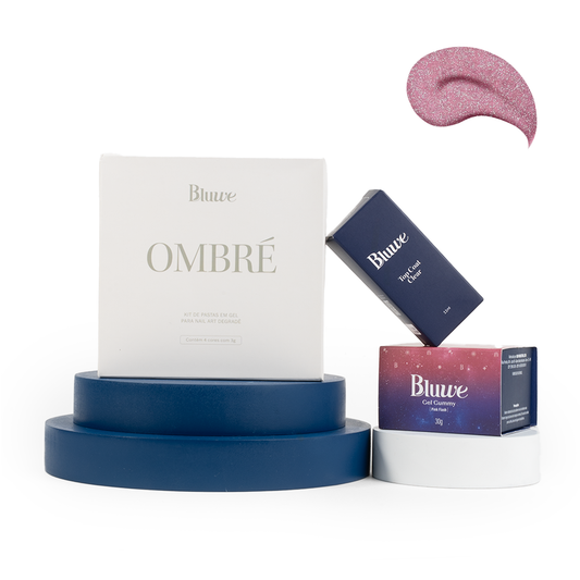 Combinadinho Kit Ombré + Gel Gummy Pink Flash + Top Coat Clear