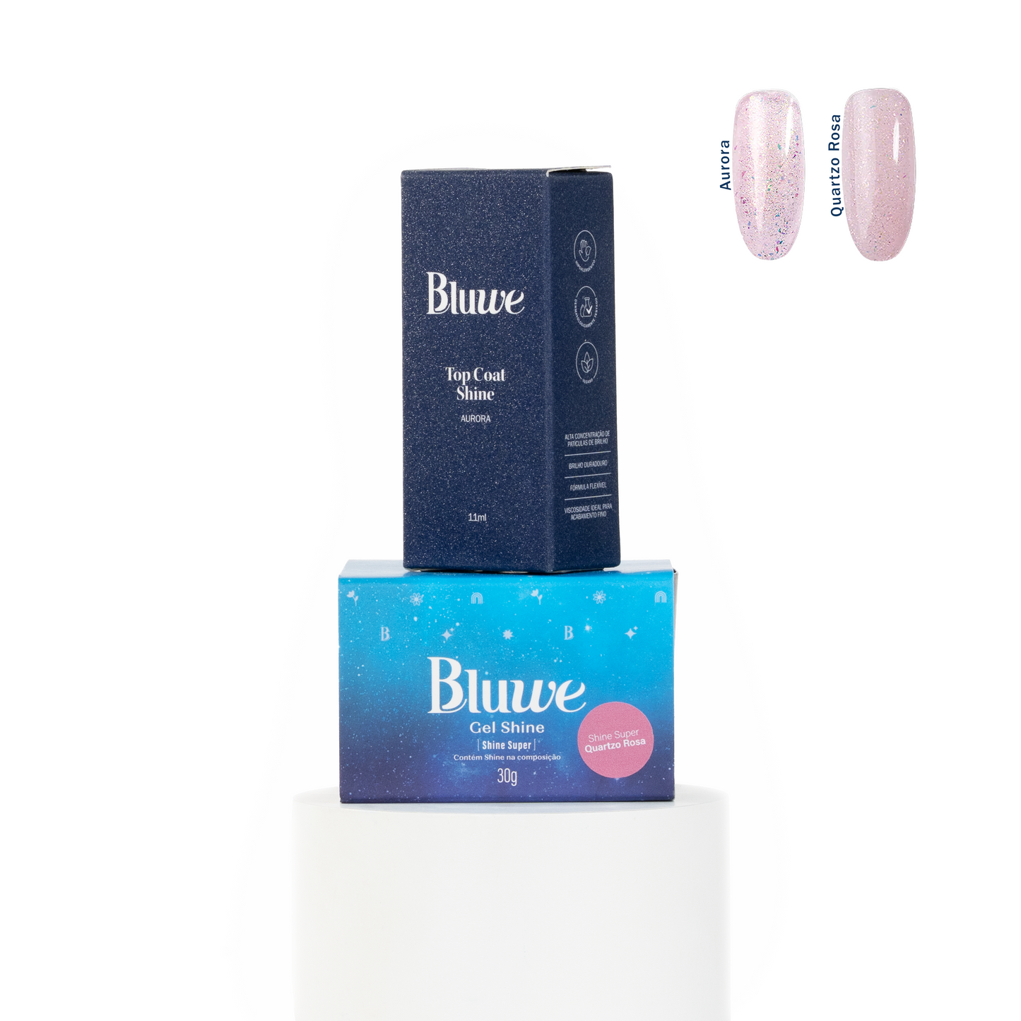 Kit Gel Shine Super Quartzo Rosa + Top Coat Shine Aurora
